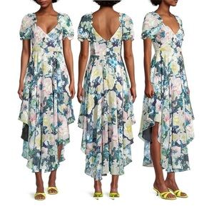 Anthro Sau Lee Tropical Floral Print Georgia Chiffon Midi Dress NWOT Sz 10